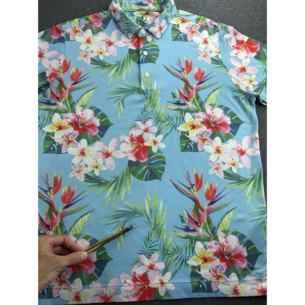 Deolax Golf Polo Shirt Mens‎ Sz XL Loud Tropical Plant Print Performance Stretch - Picture 6 of 16